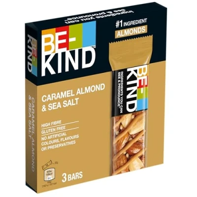Abbildung von BE KIND Riegel, glutenfreie Snack Caramel Almond &amp; Sea Salt, hoher Ballaststoffgehalt, ohne künstliche Farb , Aroma oder Konservierungsstoffe, 3 x 30 g