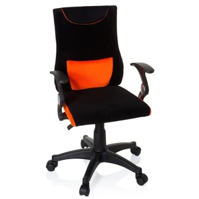 Abbildung von hjh OFFICE 670480 Kinder und Jugenddrehstuhl KIDDY PRO AL Stoff Schwarz/Orange Kinderbürostuhl Schreibtischstuhl mit Armlehnen