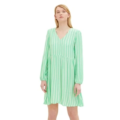 Abbildung von TOM Tailor Denim Allover Printed Babydoll Dress Freizeitkleid, Damen, Größe: XL, Vertical green/white
