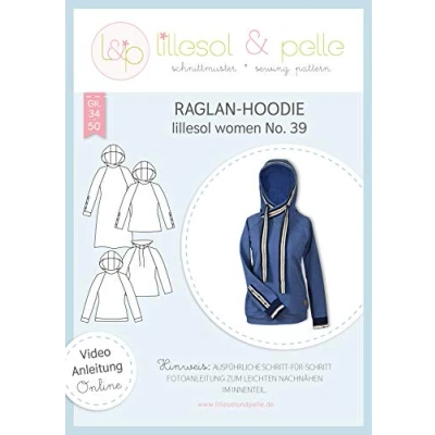 Abbildung von lillesol &amp; pelle Schnittmuster Women No.39 Raglan Hoodie in Größe 34 50 zum Nähen mit Foto Anleitung und Video