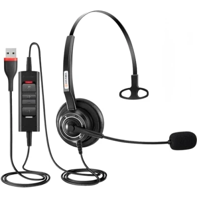 Abbildung von Arama USB Headset mit Mikrofon Noise Cancelling, PC Kopfhörer für Laptop Mac Business Home Office Call Center, Online Klasse, Skype Zoom Teams Meetings Videokonferenz, Kristallklare Anrufe
