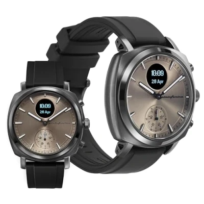 Abbildung von Pininfarina Senso Sport Hybrid Smartwatch, analog, mit FKM Armband, Digitalanzeige und Überwachung von Schritten, Kalorien Schlaf, GPS Tracking, Mondlicht Silber