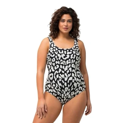 Abbildung von Ulla Popken SANS Bonnets Souples DÉCOLLETÉ ROND ET Motif LÉOPARD Badeanzug, Damen, Größe: 42/44, Noir