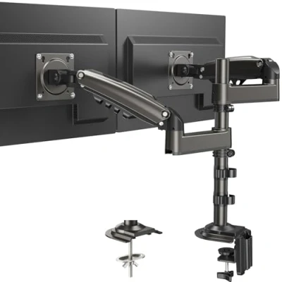 Abbildung von HUANUO Monitor Halterung 2 Monitore für 13 32 Zoll Bildschirm, Monitorhalterung Höhenverstellbar mit 9KG Pro Arm, Bildschirmhalterung Neigbar Schwenkbar, VESA 75/100mm