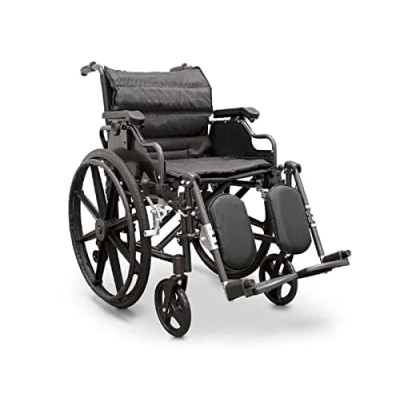 Abbildung von QUIRUMED Klappbarer Aluminiumrollstuhl. Klappbare Armlehne, abnehmbare Räder, um 90 verstellbare Fußstütze, Sitz und Rückenlehne mit gepolstertem Kissen, manuelle Bremsen, Kippschutz