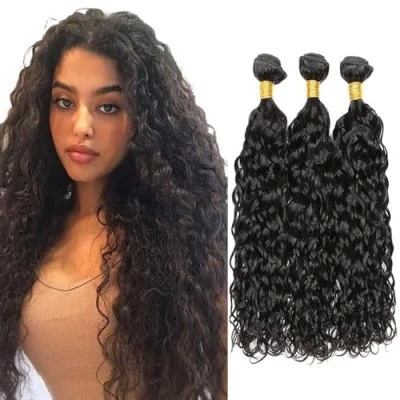 Abbildung von Tuheerst Echthaar Extensions Tressen Haarverlängerung Human Hair Bundles for Woman Water Wave Natural Black Double Weft 100g/PC Long 32 Zoll