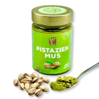 Abbildung von Pistazienmus aus 100% Pistazien Pistazienpaste Ohne Zuckerzusatz Vegane Pistaziencreme Glutenfrei &amp; Zusatzstoffe