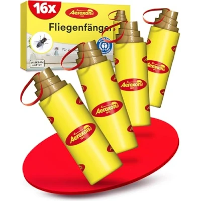 Abbildung von Aeroxon Fliegenfänger 16 Stück Fliegenfalle Innenbereich, Klebestreifen, Giftfrei Obstfliegenfalle, inkl. Reißnagel zum Aufhängen