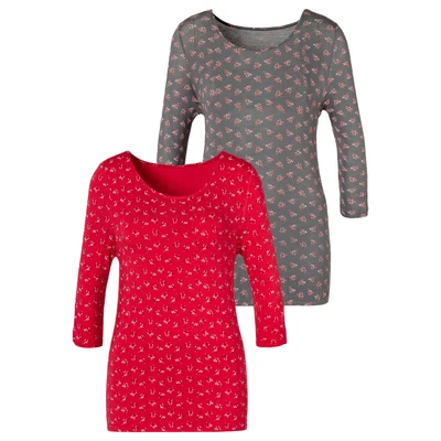 Abbildung von Lascana 2 PACK Langarmshirt Rot dunkelgrau, Damen, Größe: 32/34, dunkelgrau