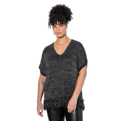 Abbildung von MIAMODA Strickpullover Strickshirt oversized Glitzer Effekt Fransensaum