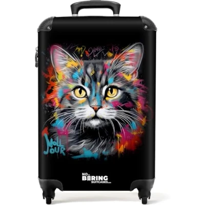 Abbildung von NoBoringSuitcases.com© Hartschalen Trolley Katze mit bunten Pinselstrichen 55x35x20cm, 4 Rollen, Reisetasche Koffer Handgepäck Flugzeug