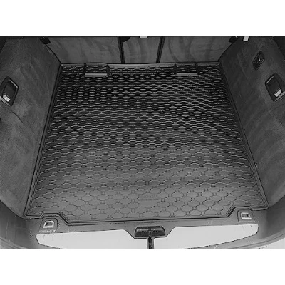 Abbildung von Passgenau Kofferraumwanne geeignet für BMW 5er Touring F11 ab 2010 ideal angepasst schwarz Kofferraummatte + Gurtschoner