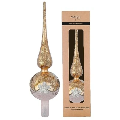 Abbildung von MAGIC by Inge Christbaumspitze, Christbaumspitze Glas mit Ornament 31cm gold Lovely Magnolia