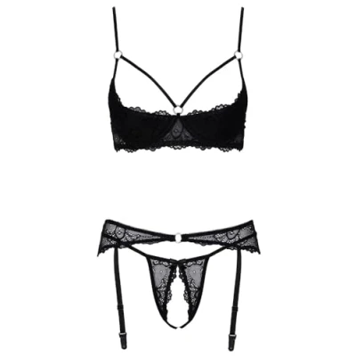 Abbildung von 3 teiliges Straps Set aus feiner Spitze mit Glitzerringen