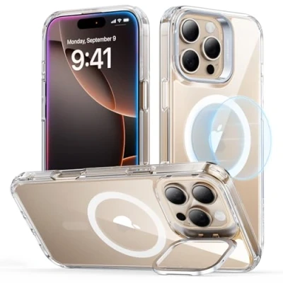 Abbildung von ESR für iPhone 16 Pro Hülle, kompatibel mit MagSafe, Militärnorm Schutzhülle, integrierter Versteck Ständer Handy Case, Kratzfeste Rückseite, Classic Serie, Klar
