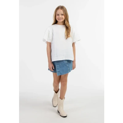 Abbildung von Dreimaster Blusenshirt mit Spitze Mädchen Weiss