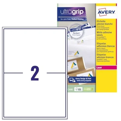Abbildung von Avery L7168 15 Stück 30 Etiketten Laser 199,6 x 143,5 mm, weiß
