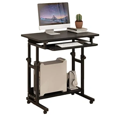 Abbildung von Rollbarer Laptop Tisch, Mobiler Schreibtisch, Höhenverstellbarer Wagen Mit Rollen, Arbeitsstation, Ergonomischer Stand Up Computer (Schwarz)