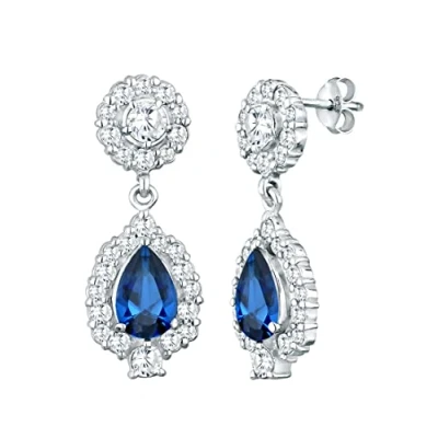 Abbildung von Elli PREMIUM Ohrringe Damen Tropfen Motiv Glamourös mit Zirkonia Kristalle und Synthetischer Saphir aus 925 Sterling Silber