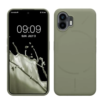 Abbildung von kwmobile Hülle kompatibel mit Nothing Phone (2) Silikon Handy Case Handyhülle weiche Oberfläche kabelloses Laden Graugrün