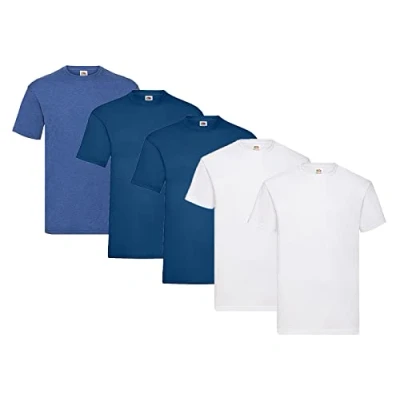 Abbildung von Fruit of the Loom 5er Pack T Shirts, 2X Weiss + Navy 1x Retro Royal 1 HL Kauf Notizblock, Größe S