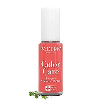 Abbildung von PODERM TEEBAUM NAGELLACK COLOR CARE Korallenrosa verbessert das Aussehen für die gelbe oder brüchige Nägel 2 in 1 PFLEGE Hergestellt der Schweiz