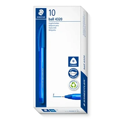 Abbildung von STAEDTLER dreikant stick Kugelschreiber, Schreibfarbe blau, Linienbreite F ca. 0,7 mm, für entspanntes Schreiben, 10 blaue Kugelschreiber im Kartonetui, 4320 3
