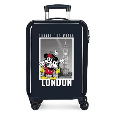 Abbildung von Disney Mickey und Minnie Travel the World London Kabinenkoffer, blau, 38 x 55 20 cm, starres ABS, seitliches Zahlenschloss, 34 l, 2 kg, 4 Doppelrollen, Handgepäck