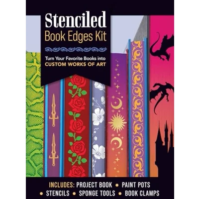 Abbildung von Stenciled Book Edges Kit: Turn Your Favorite Books into Custom Works of Art Includes: Project Book, Paint Pots, Stencils, Sponge Tools, Clamps