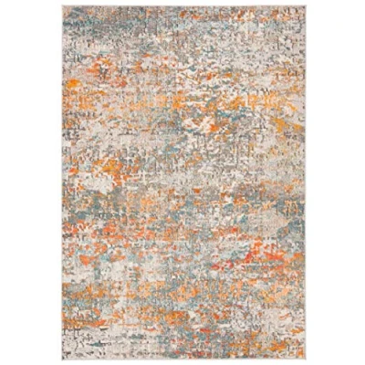 Abbildung von SAFAVIEH Zeitgenössische Teppich für Wohnzimmer, Esszimmer, Schlafzimmer Madison Collection, Kurzer Flor, Grau und Orange, 61 X 91 cm
