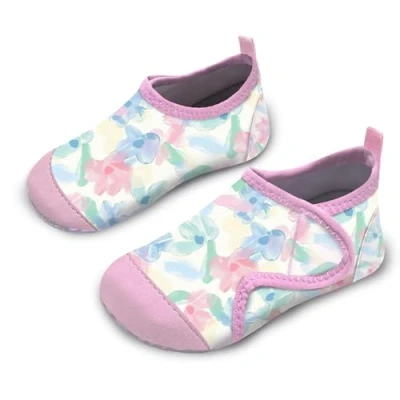 Abbildung von Badeschuhe Kinder Strandschuhe Schwimmschuhe Mädchen Baby Wasserschuhe Schnell Badesoken Aquaschuhe Trocknend Barfuss Schuhe（RosaBlaue Blume 26/27）