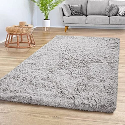 Abbildung von TT Home Wohnzimmer Teppich Hochflor Langflor Schlafzimmer Modern Plüschig Unifarben, Farbe:Creme, Größe:60x100 cm