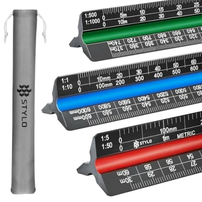 Abbildung von 30 cm Aluminium Architektonisches Lineal, dreieckig, Metrische Skalen 1:20, 1:25, 1:50, 1:75, 1:100, 1:125, Ideal für Architekten, Studenten, Zeichner, Ingenieure (Schwarz, Einheiten)