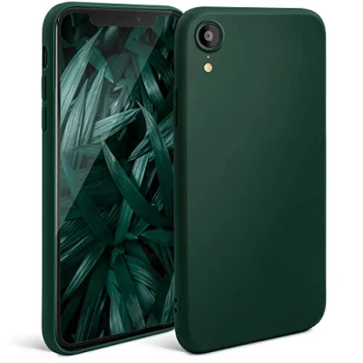 Abbildung von Moozy Minimalist Series Silikon Hülle für iPhone XR, Dunkelgrün Mattes Finish, Dünne, Weiche TPU Handyhülle Schutzhülle