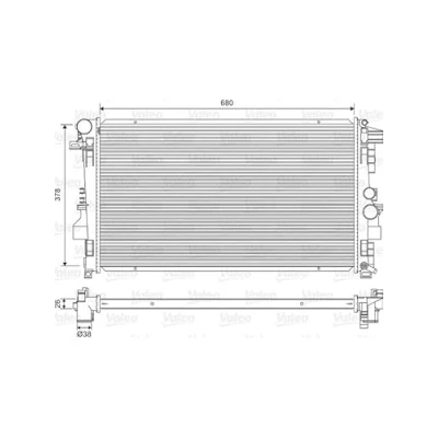 Abbildung von VALEO 734887 Kühler, Motorkühlung Aluminium 378 680 26 ohne Kühlmittelregler Kühlrippen gelötet MERCEDES BENZ: Vito Bus, Viano, Mixto
