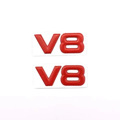 Abbildung von 2 Stück V8 Emblem 3D Metall Motor Display Auto Aufkleber Abzeichen (rot)