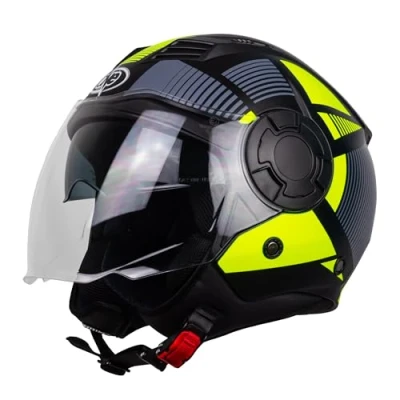 Abbildung von one By Camamoto Alfa 2.0 Jet /Demi Helm für Motorräder und Motorroller, Mattschwarz Fluo Gelb, Doppelvisier, ECE R22 06 Zulassung, Größe M (5758 cm)