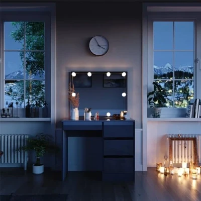 Abbildung von Vicco Schminktisch Sherry, Anthrazit Hochglanz, 90 cm mit LED Beleuchtung und Hocker