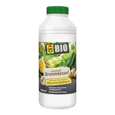 Abbildung von COMPO BIO Grundstoff Brennnessel zur natürlichen Schädlingsabwehr stärkt die Pflanzengesundheit 100% natürliche Inhaltsstoffe 1 Liter