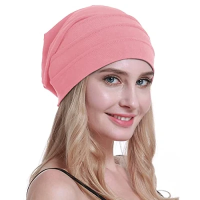 Abbildung von osvyo Baumwolle Chemo Hüte Soft Caps Krebs Kopfbedeckungen für Frauen Haarausfall versiegelt Verpackung HEISSES PINK