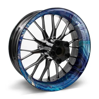 Abbildung von 4 teiliges Felgenbettaufkleber Set für 17 Zoll Felgen Komplett Dekor Folie Motorrad Felgenrandaufkleber selbstklebend wasserfest uv beständig MR021 (06 03 Marmor Blau)