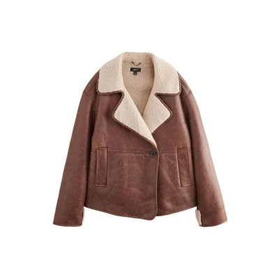 Abbildung von Next Aviator Regular FIT Kunstlederjacke, Damen, Größe: XL, Tan brown