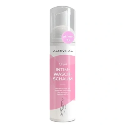 Abbildung von ALMIVITAL Intim Waschlotion Damen 200ml ph Wert 3,8 und Milchsäure Sensitiv, hygienische Reinigung im Intimbereich Schutz vor Geruch, Juckreiz &amp; Hautirritationen tägliche Körperpflege