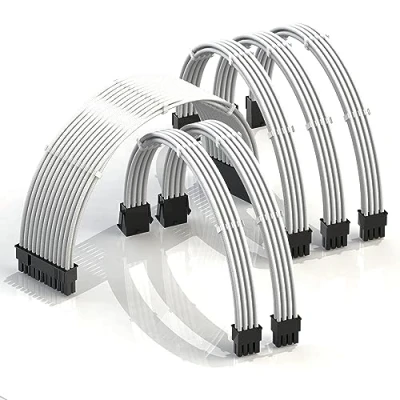 Abbildung von LINKUP AVA 50cm PSU Kabelverlängerung Ummantelt GPU Nach Maß PC Stromversorgung mit Kamm Kit Kompatibel RTX3090 1x 24 P (20+4) 2X 8 (4+4) CPU 3X (6+2) Set 500mm Weiß