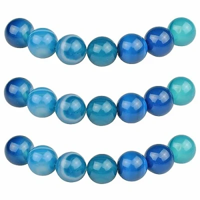 Abbildung von MJDCB Perlen zum Auffädeln 6mm 60 stück Blau Gestreifter Achat Halbedelsteine mit Loch Natürliche Lose Runde Steinperlen für Herstellung Schmuck Armbänder Halsketten