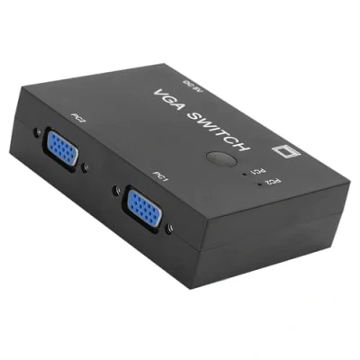Abbildung von VGA Umschalter, 2 In 1 Out PC zu Switchbox Unterstützung VGA/XVGA/SVGA/UXGA/Multi Sync Display, Splitter Adapter Auflösung bis 1920 x 1440 für Computer Laptop