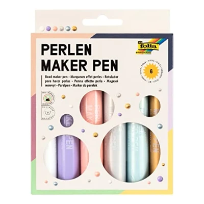 Abbildung von folia 36029 Perlen Maker Pen, 6 Perlenstift à 30 ml für 3D Farbpunkte auf Papier, Textil, Holz, Keramik, nach Trocknung wasserfest und waschbar bei Grad