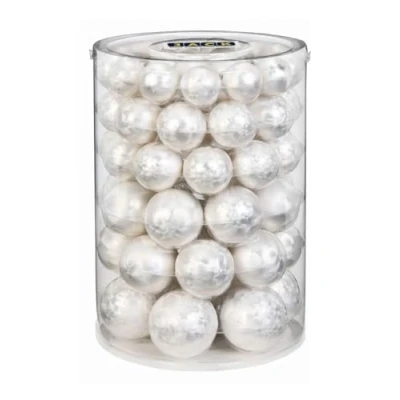 Abbildung von JACK Christbaumschmuck by Inge 60x Glas Christbaumkugeln 4 5 6 7 cm Eislack Weiß + Haken, echt Glas, teilweise Handarbeit, inkl. Aufbewahrungsbox Haken