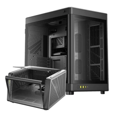 Abbildung von GAMDIAS NESO P1 ATX Gehäuse (Full Tower ATX, One Touch Swing Open), Panorama Hartglasscheibe, Dual Cahmber, Orientierung, hoher Luftstrom, Kabelmanagement, geräumiger Innenraum