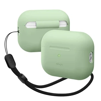 Abbildung von elago Silikonhülle Kompatibel mit Apple AirPods Pro 2. Generation Case Inklusive Rundem Armband, Schutzhülle, Front LED sichtbar, Unterstützt drahtloses Laden (Pastellgrün)